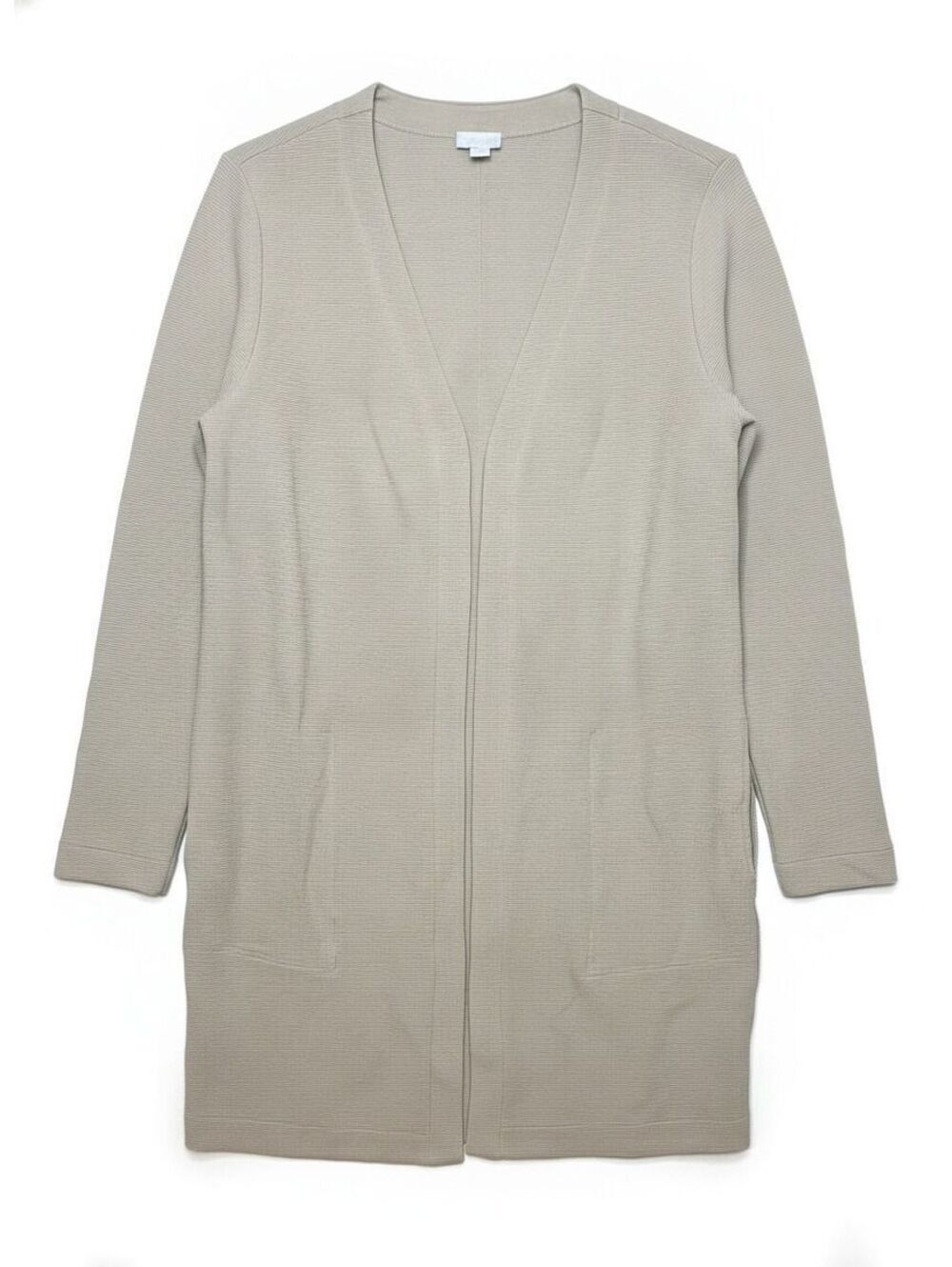 Hanro Beige Longline Open Front Cotton Blend Cardigan Sweater Pockets Size Small